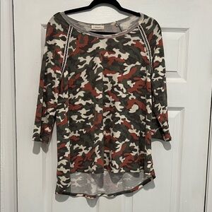 Democracy Camouflage Long Sleeve Top - Red, Green, White